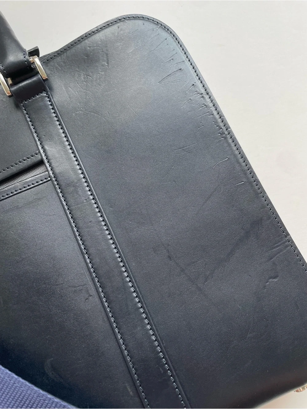 Carl Friedrik Palissy Briefcase, Navy Italian Vachetta Leather 15” Laptop Bag